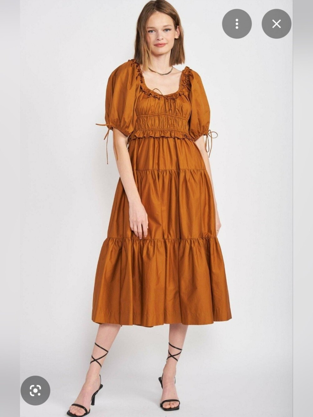 NWT En Saison Tiered Short-Sleeve Midi Dress in Rust/Brown
